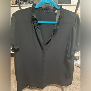 Tahari blouse with ruffle details. Wrinkle resistant. Light weight.